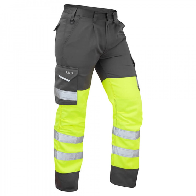 Leo Workwear CT01-Y/GY Superior Cargo Hi Vis Trousers Yellow / Grey